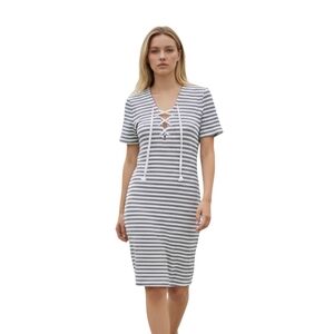 Divided White & Black Striped Lace-Up Ribbed Bodycon Dress Size Med Beach